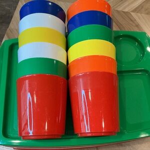 Vintage FremWare Plastic Set 24 Of Drinking Cups & Divided Lunch Trays camping